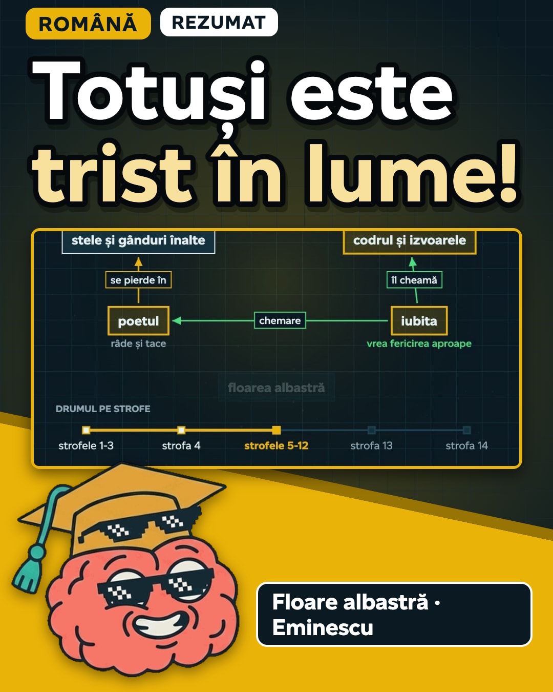 Miniatura clipului: Floare albastră, toată poezia, pe scurt: două lumi, a stelelor și a codrului, și o iubire pierdută.